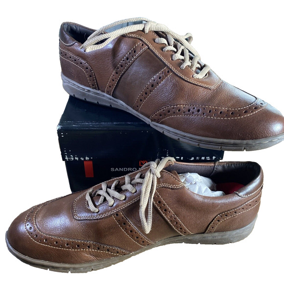 NIB men’s Sandro Moscoloni 10D cognac Curtis leather lace up loafer eyelet shoes